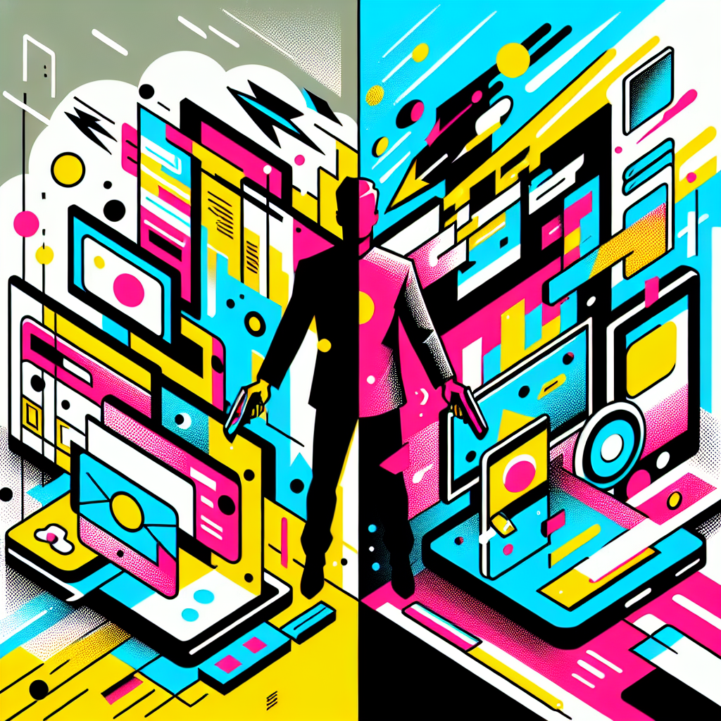 Digital world vs real world concept showing a person split between screens and offline life